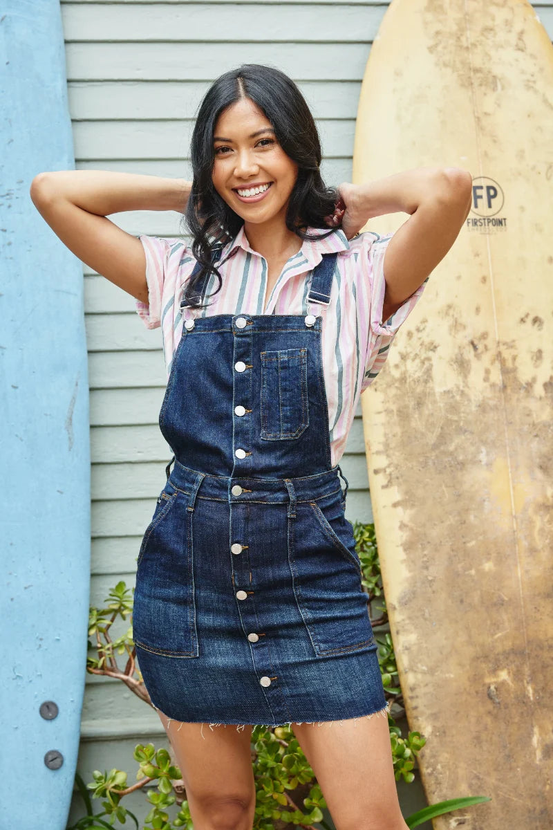 High waisted denim jumper skirt online