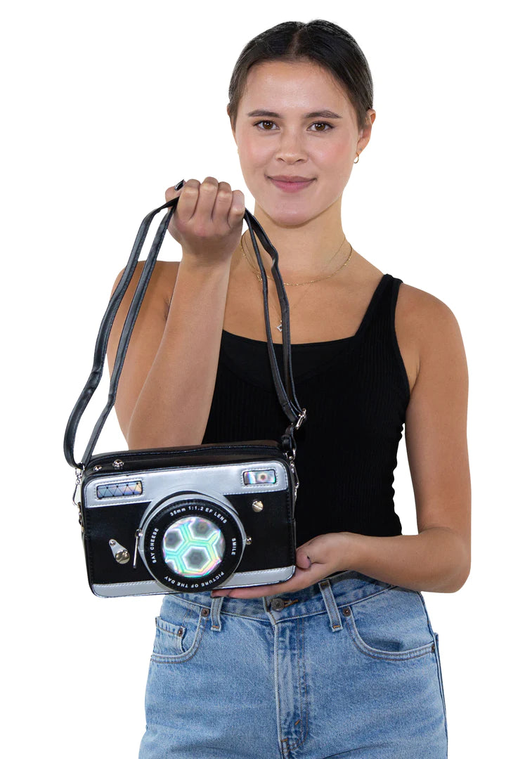 Camera Crossbody Bag in Vinyl Material The Zesty Lemon Clothing Co