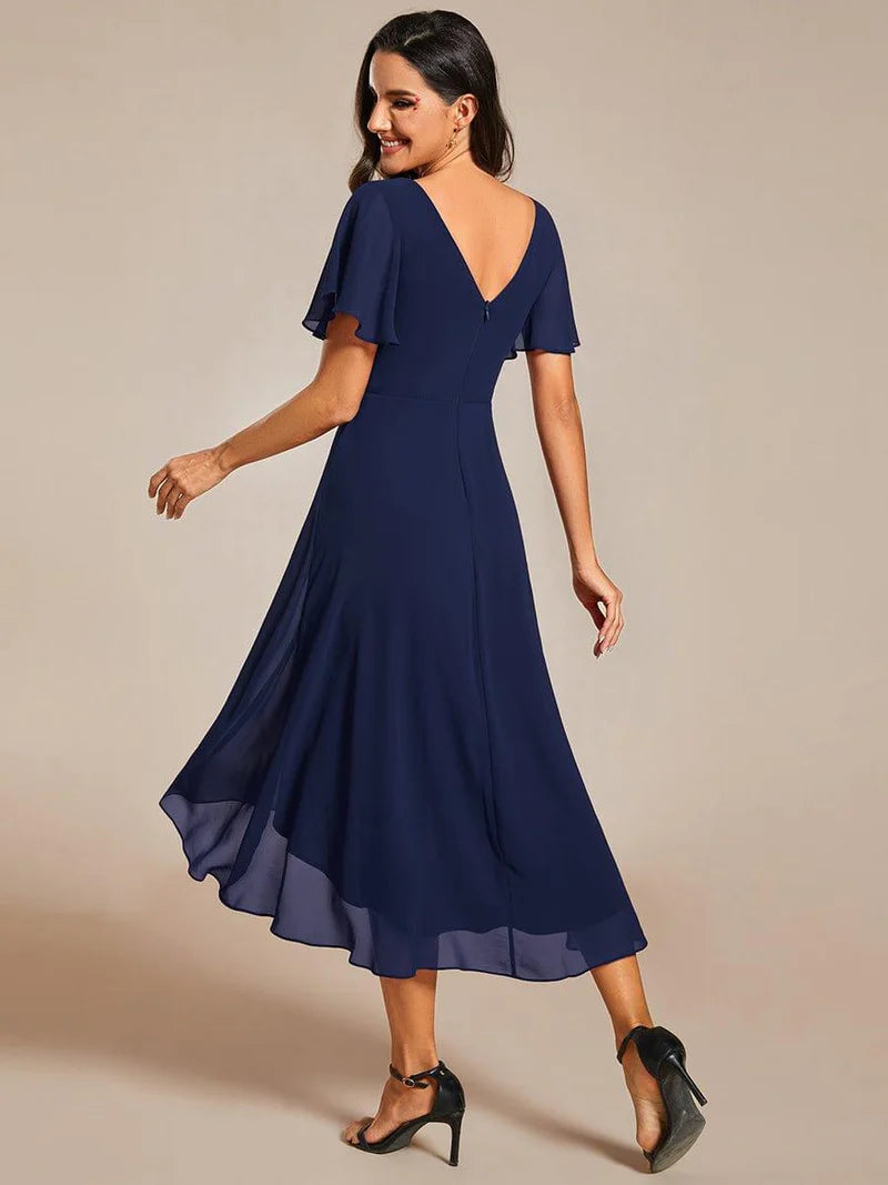 Faye | Asymmetrical Hem Pleated Chiffon Dress | Navy Blue *BESTSELLER*    The Zesty Lemon Clothing Co