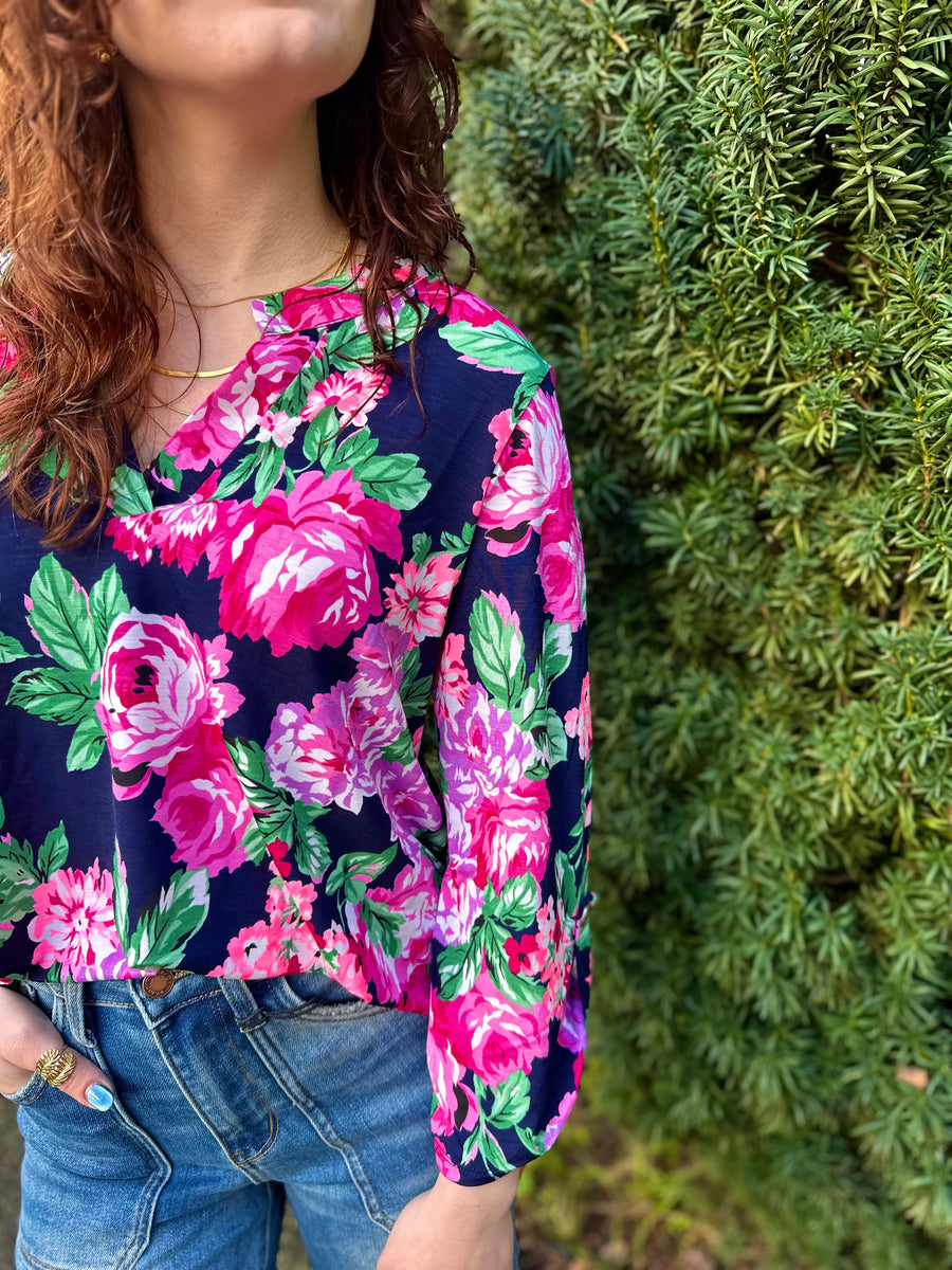 Lizzy | 3/4 Sleeve Top | Navy Floral