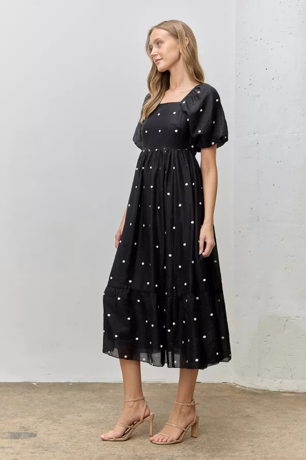 Bubble Breeze | Embroidered Dot Midi Dress | Black