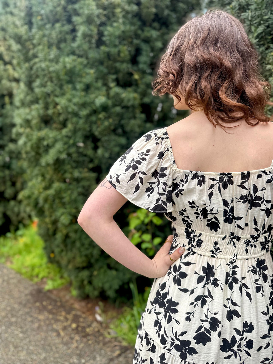 Fiore Bella | Floral Short Sleeve Midi Dress | Cream