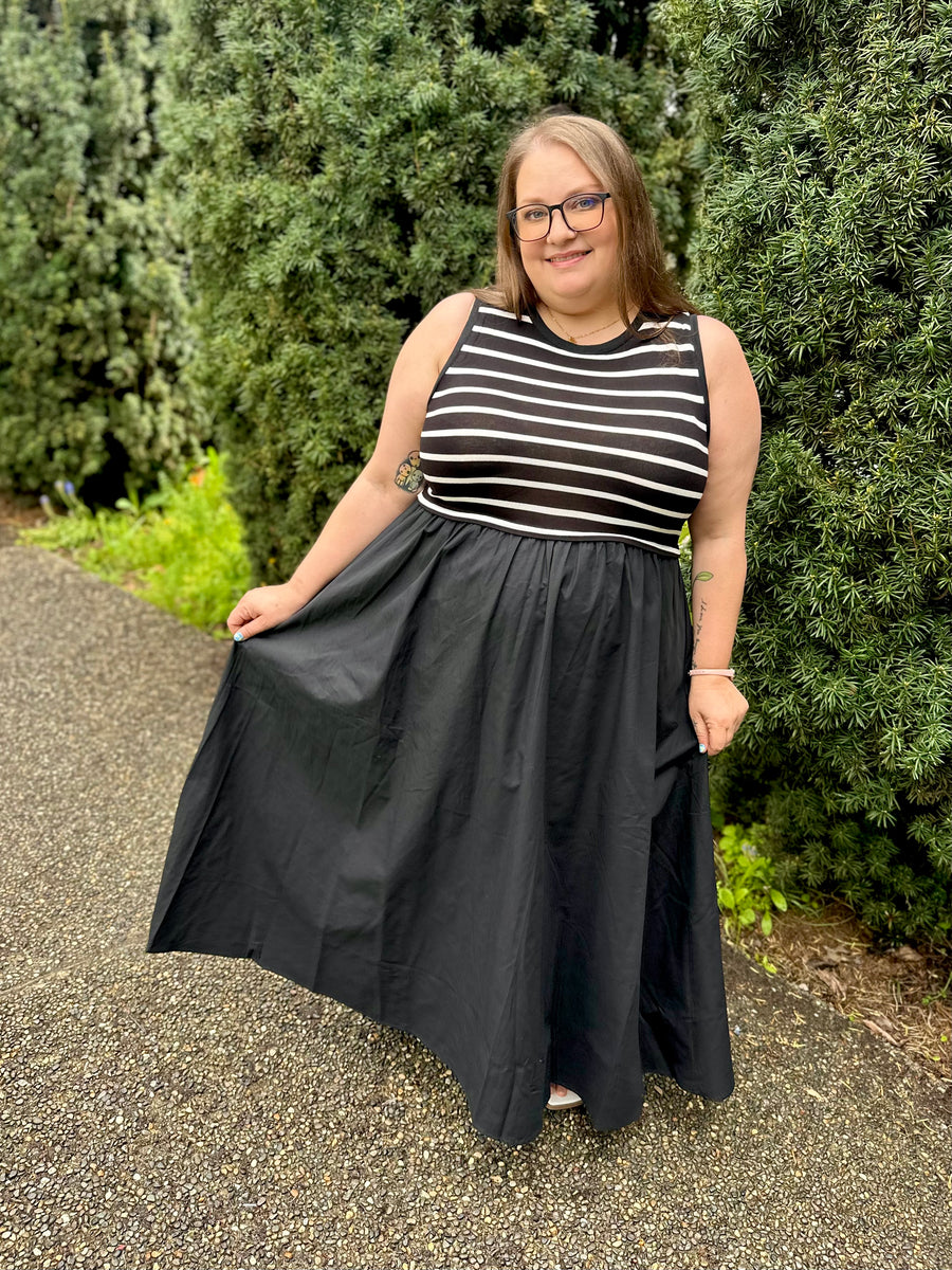 Emilia | Cotton Maxi Dress With Knit Top | Black