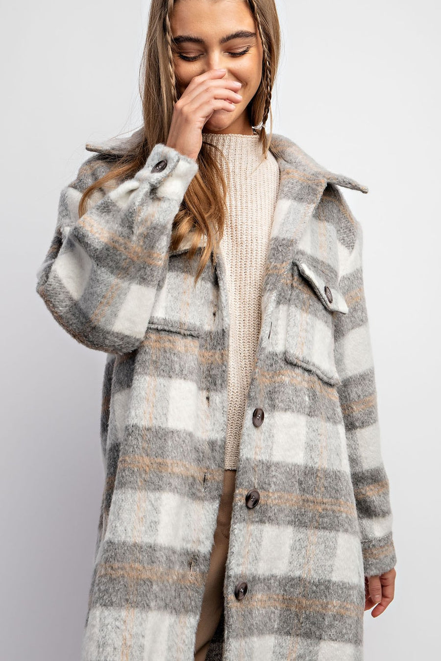 Adanac Shores | Oversized Plaid Jacket | Grey