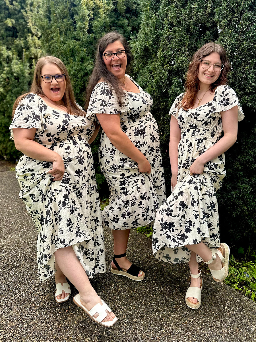 Fiore Bella | Floral Short Sleeve Midi Dress | Cream