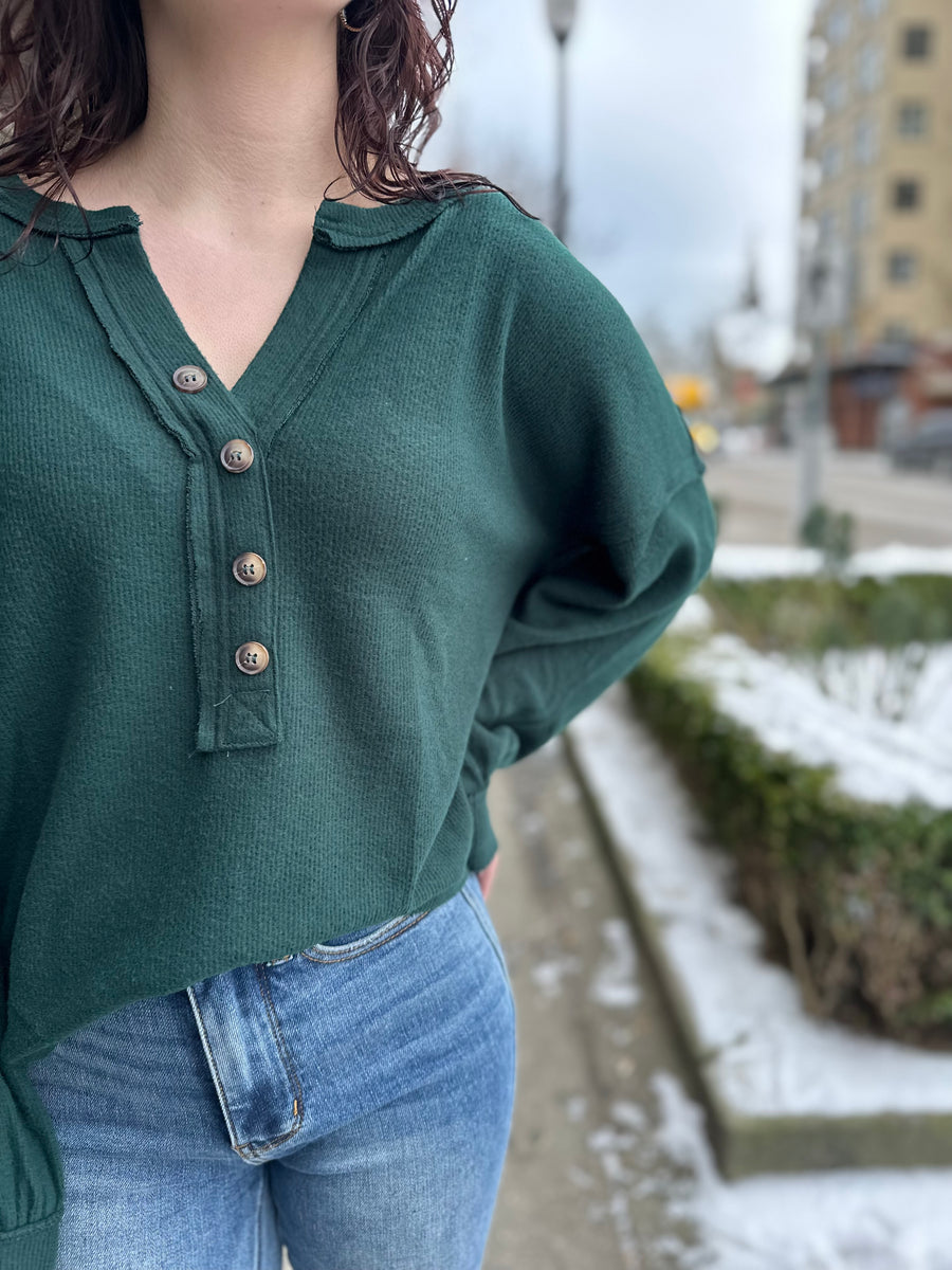 Brandy V Neck Long Sleeve Knit Top | Hunter Green