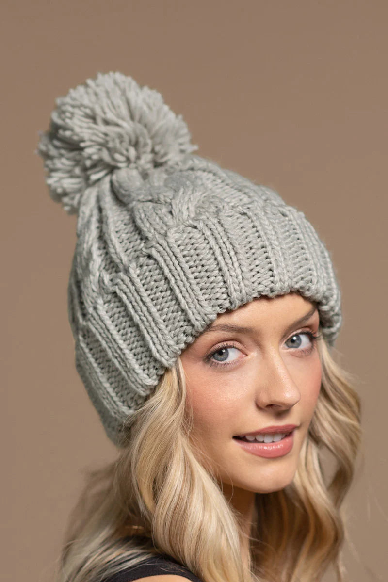 Knitted Basic Beanie with Pompom | Light Grey *FINAL SALE*