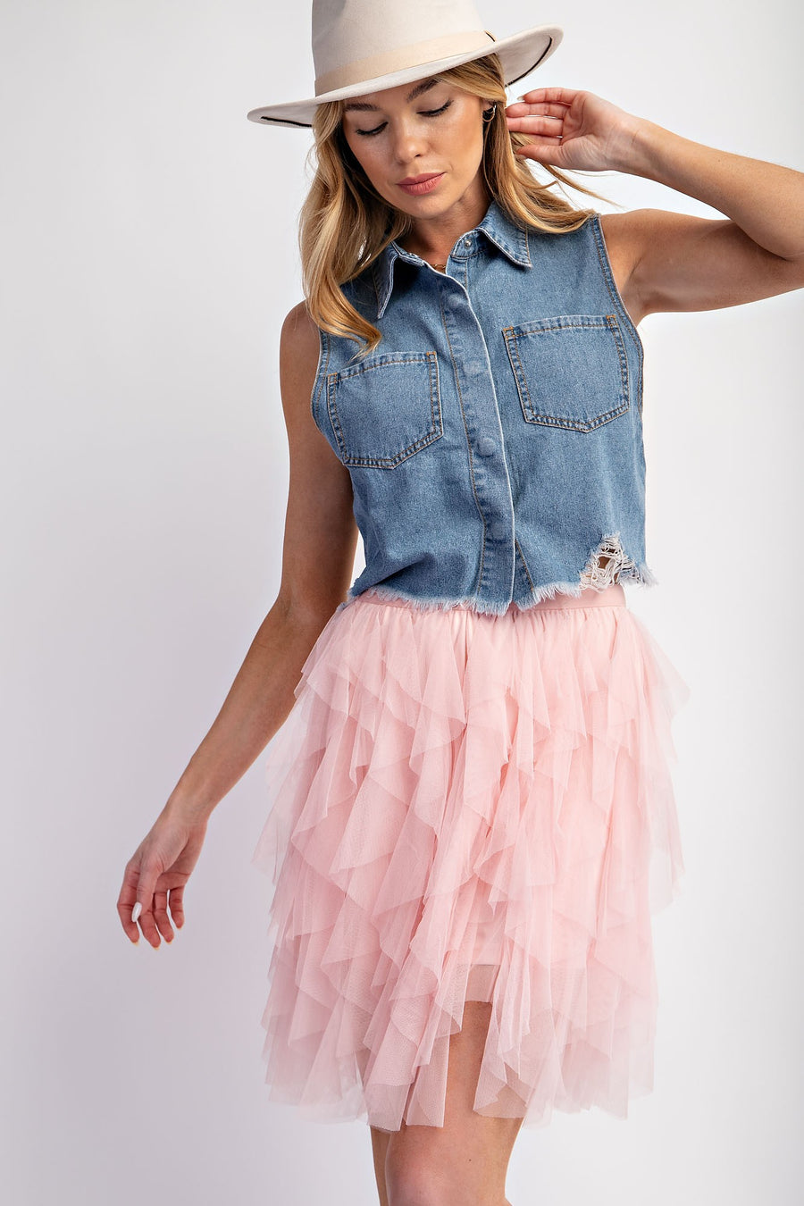 Twirl in the Twilight | Cascading Tulle Mesh Layered Mini Skirt | Pink