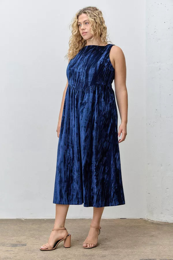 Midnight Muse | Velvet Open Back Midi Dress | Navy