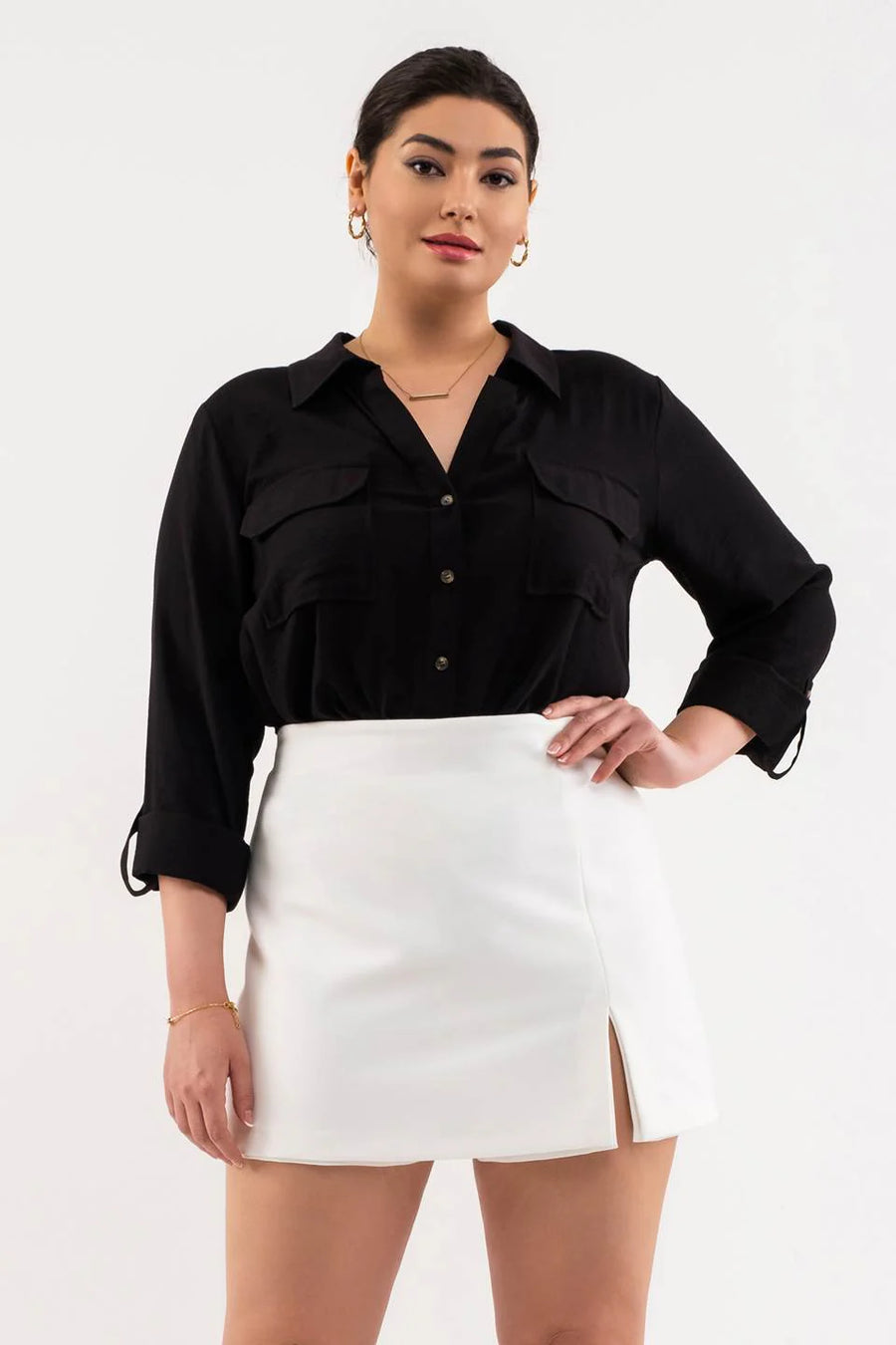 Diane Collared Button Down Pocket Detail Shirt | Black