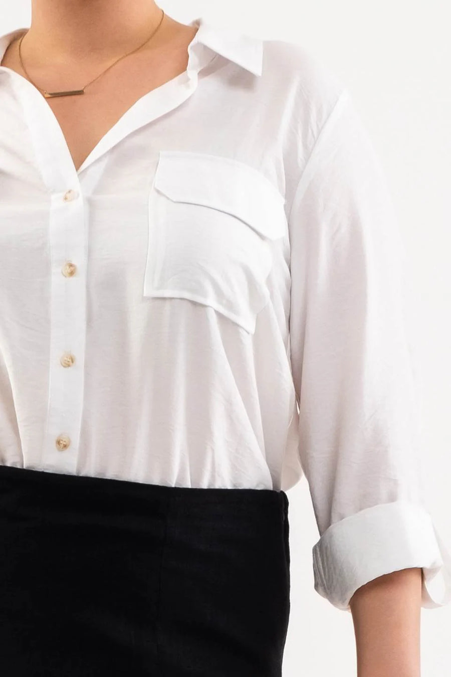 Diane Collared Button Down Pocket Detail Shirt | White