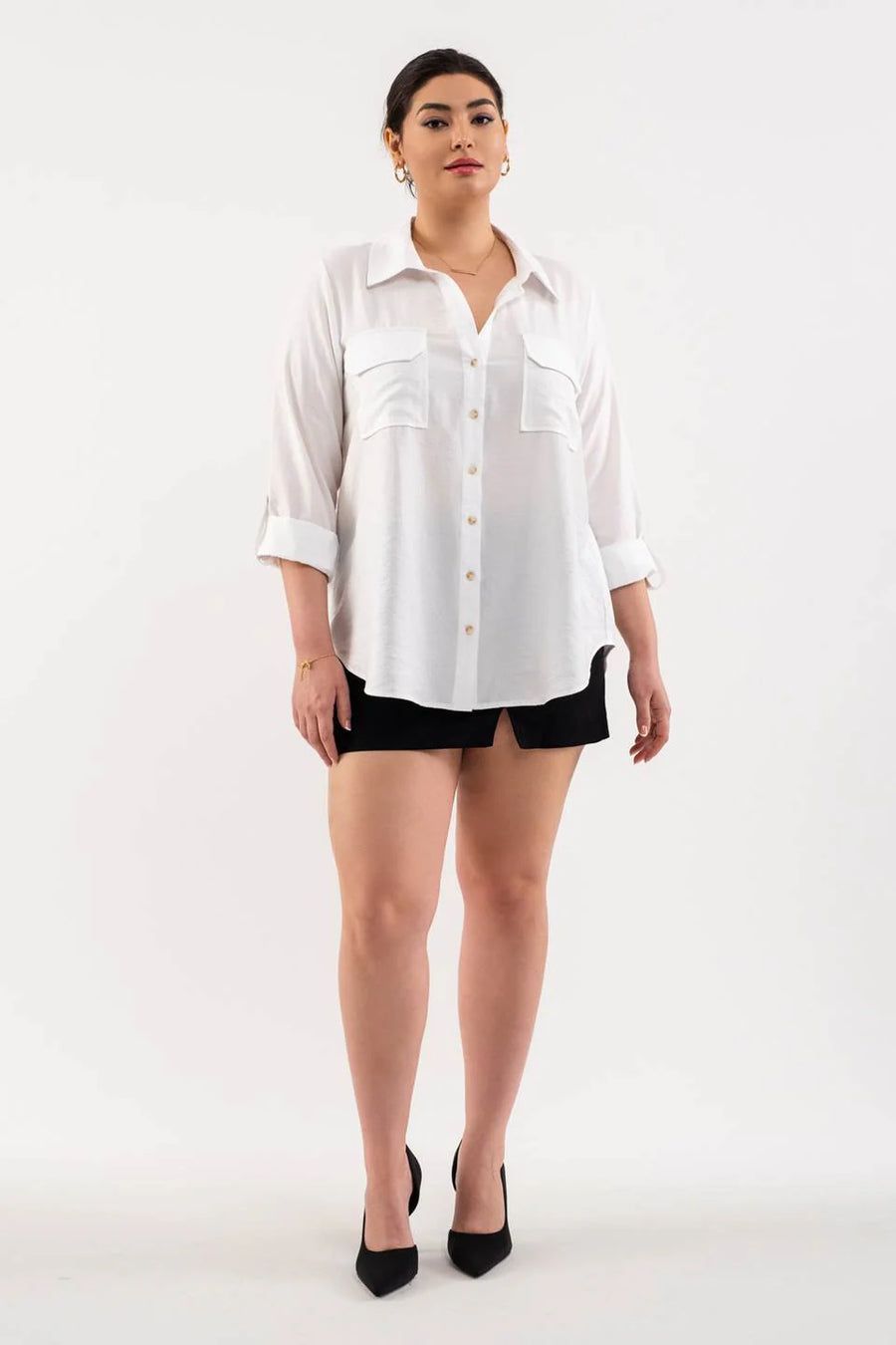 Diane Collared Button Down Pocket Detail Shirt | White