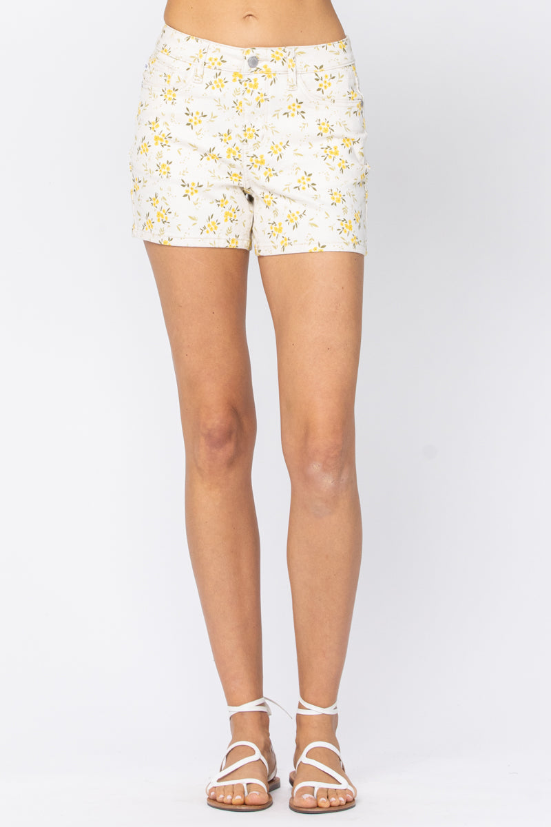 Tuscan Meadow | High Waisted Flower Print Shorts (Judy Blue Style 150090) *FINAL SALE*