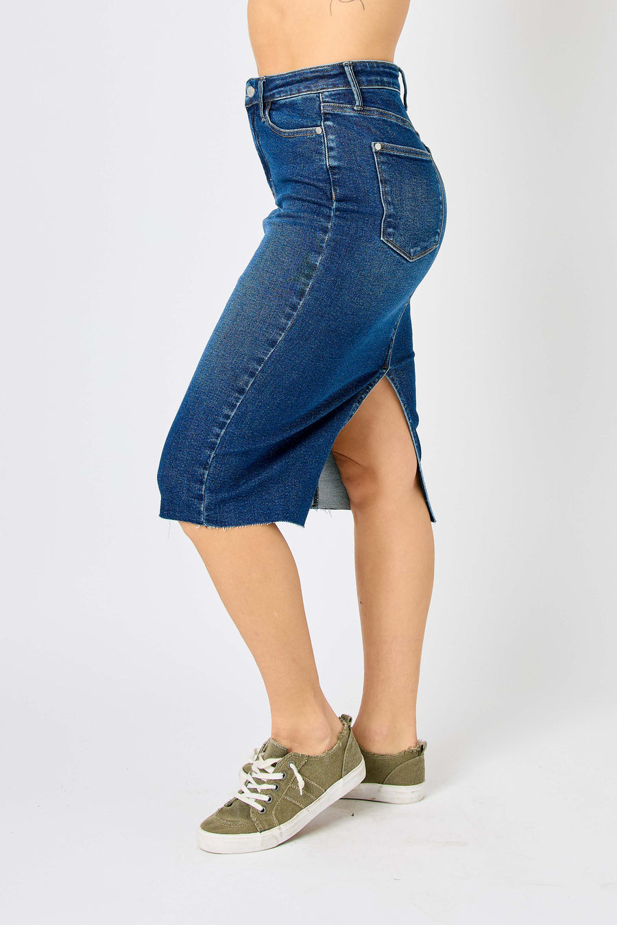 Briar | Back Slit Hem Mid Length Skirt (Judy Blue Style 2831)