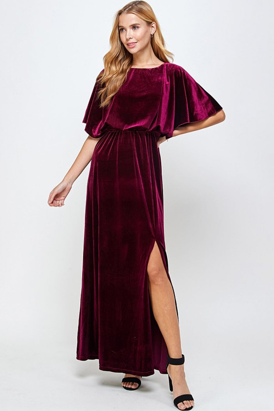 Celine | Cape Style Velvet Maxi Dress | Burgundy