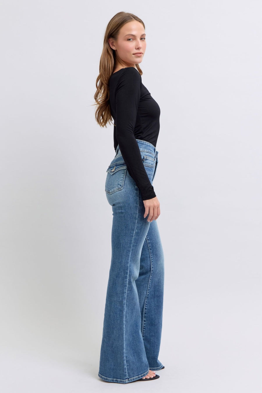 Halftime Show | High Waist Two Button Flare Jeans with Tint (Judy Blue Style 82630)