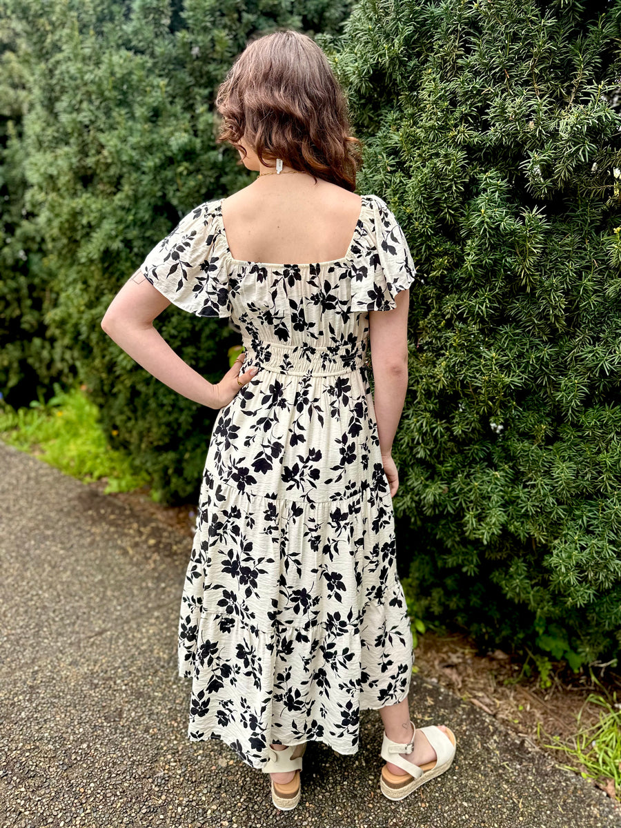 Fiore Bella | Floral Short Sleeve Midi Dress | Cream