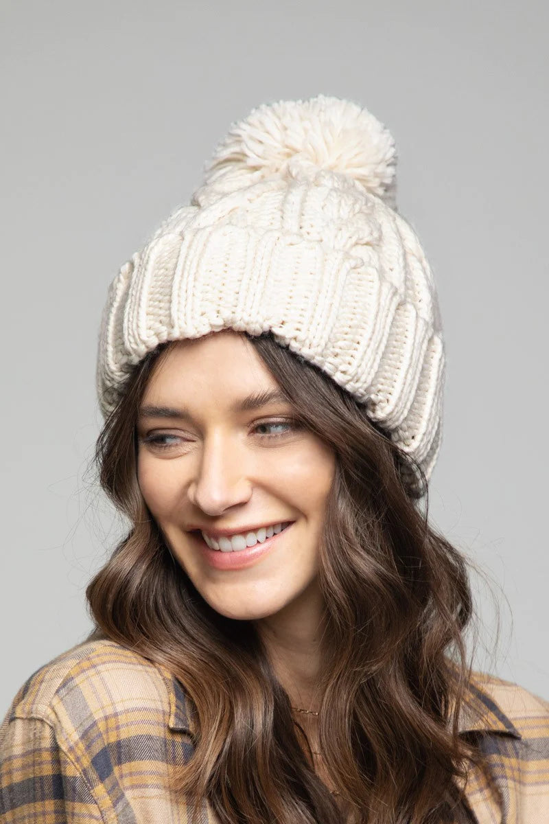 Knitted Basic Beanie with Pompom | Ivory *FINAL SALE*