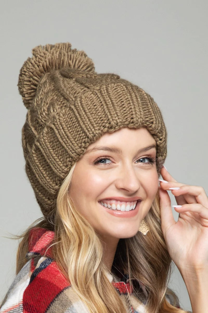 Knitted Basic Beanie with Pompom | Taupe *FINAL SALE*