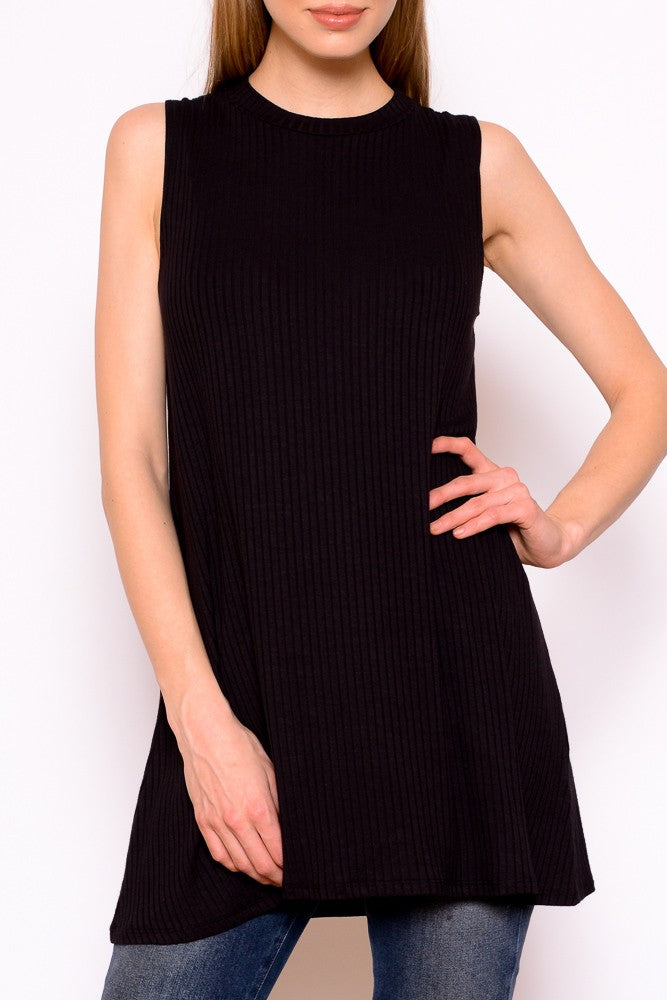 Leslie Ribbed Sleeveless Top | Black