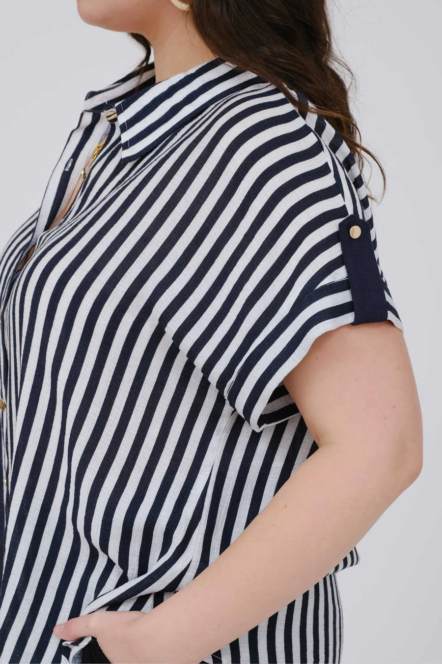 Atlas Stripe Short Sleeve Button Down Shirt | Navy