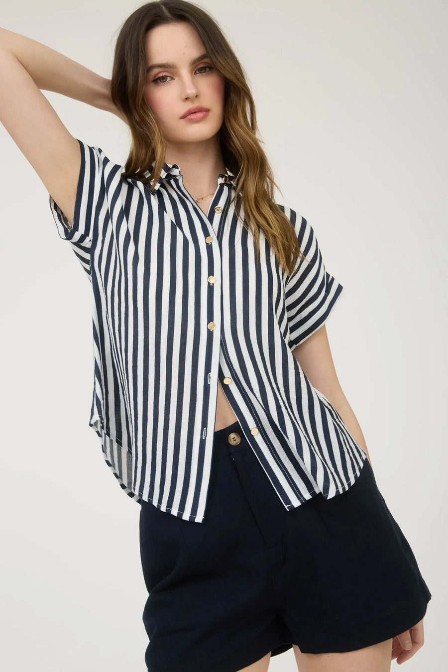 Atlas Stripe Short Sleeve Button Down Shirt | Navy