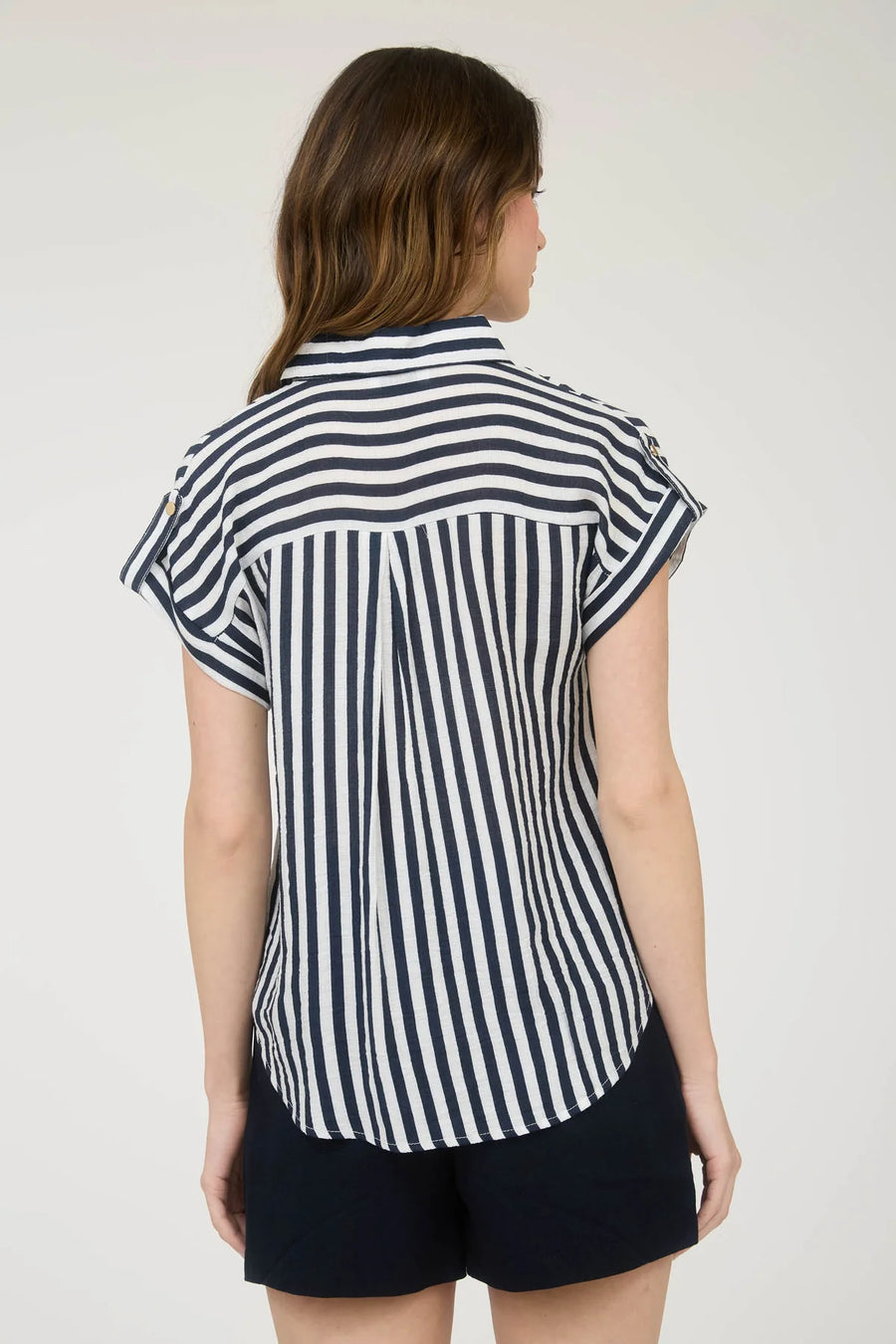 Atlas Stripe Short Sleeve Button Down Shirt | Navy