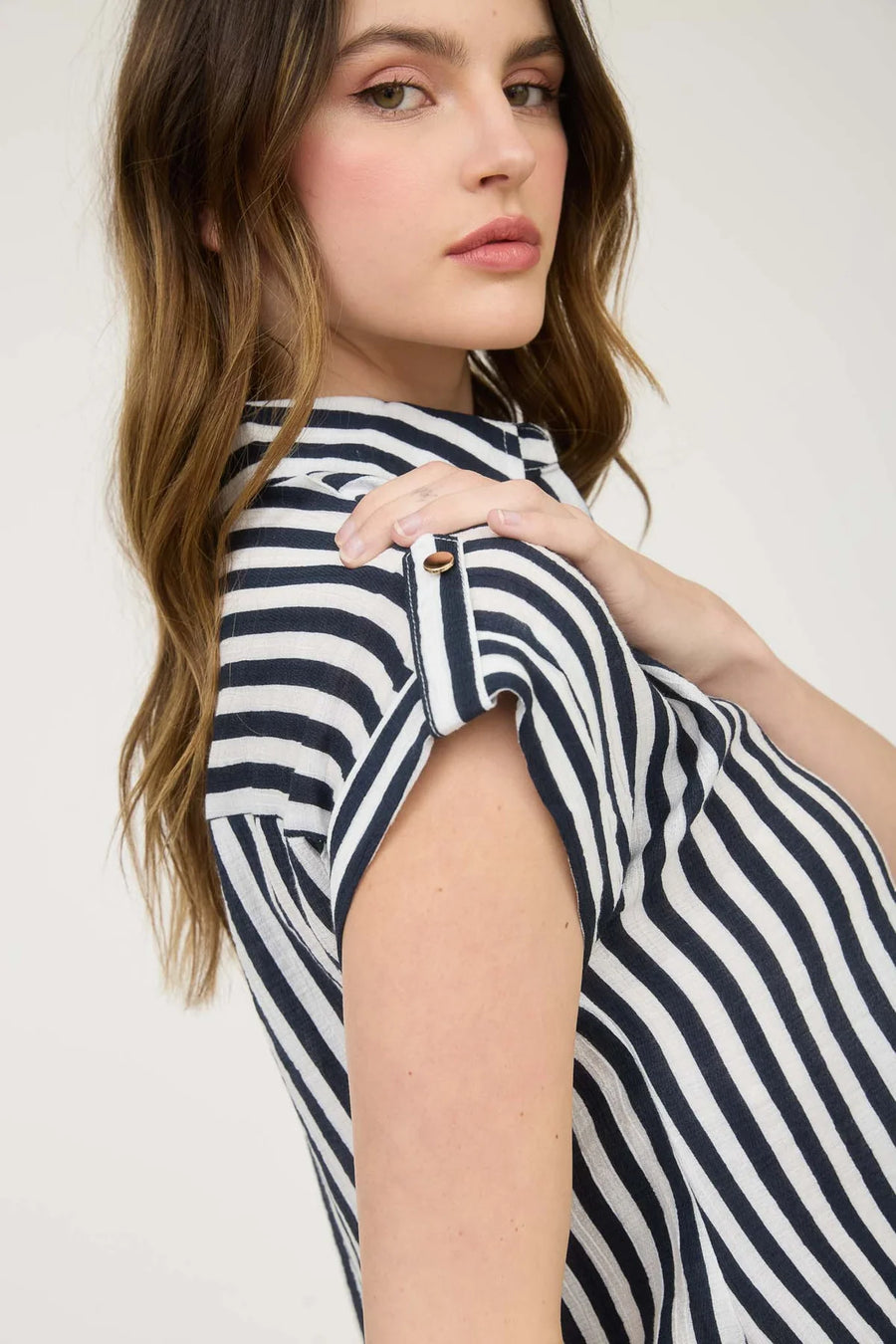 Atlas Stripe Short Sleeve Button Down Shirt | Navy