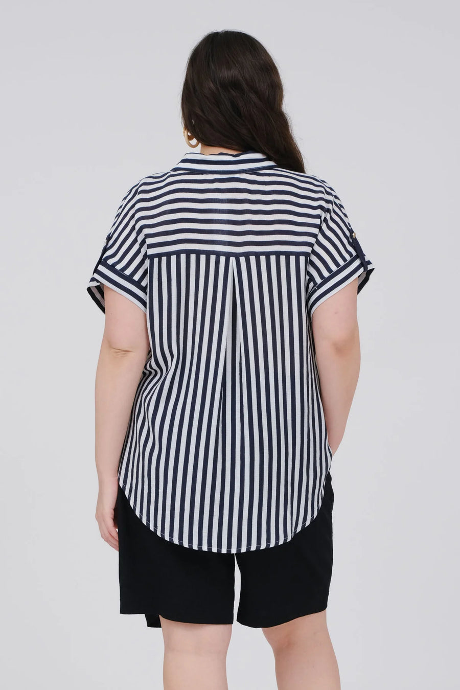 Atlas Stripe Short Sleeve Button Down Shirt | Navy