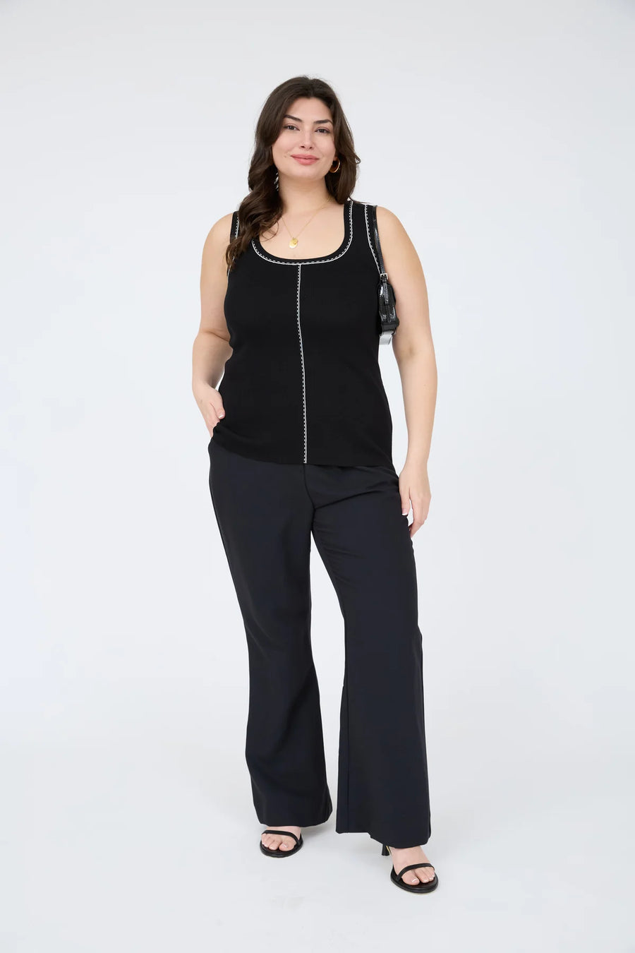 Lottie Contrast Line Stitch Detail Knit Tank | Black