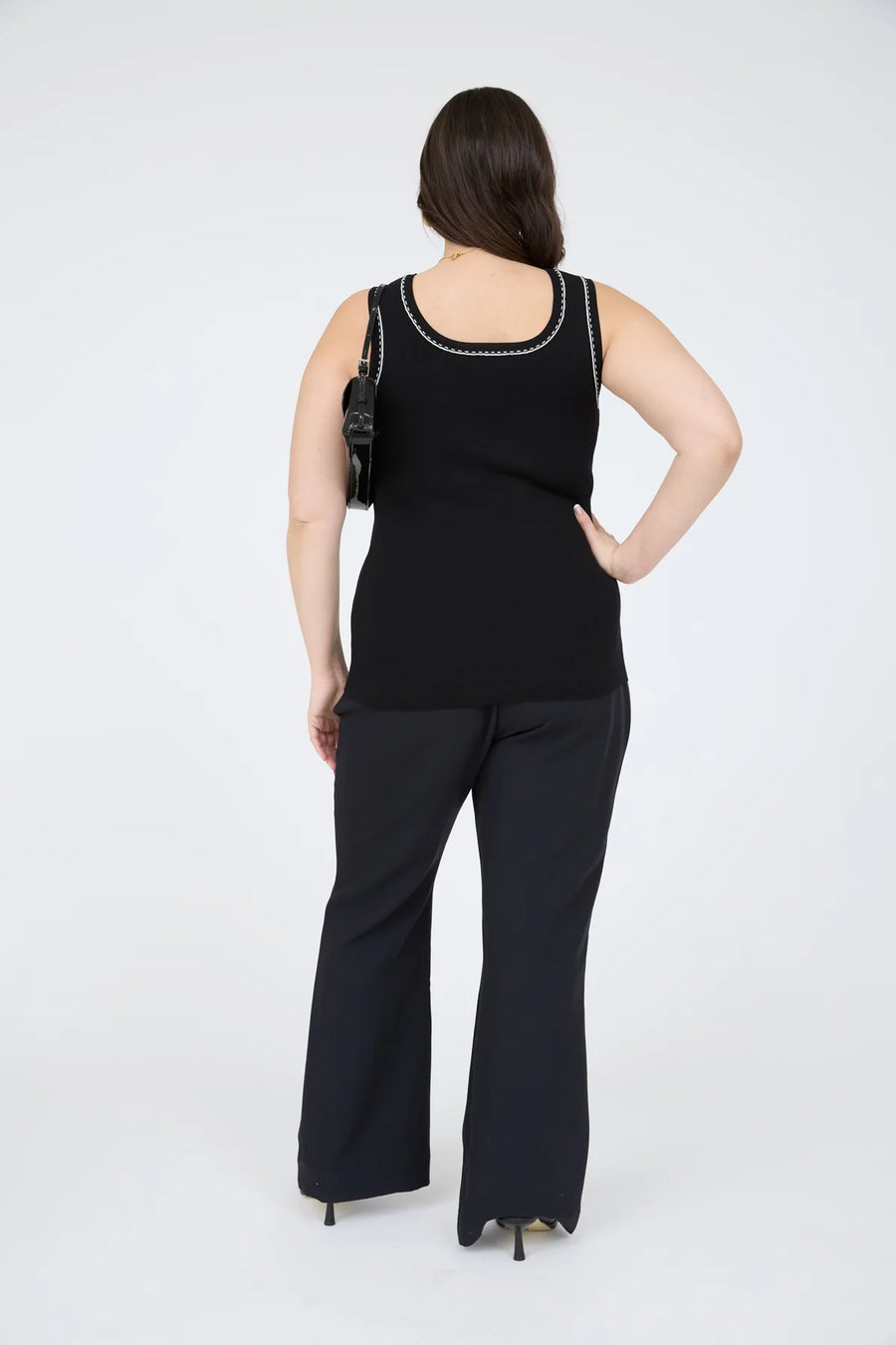Lottie Contrast Line Stitch Detail Knit Tank | Black
