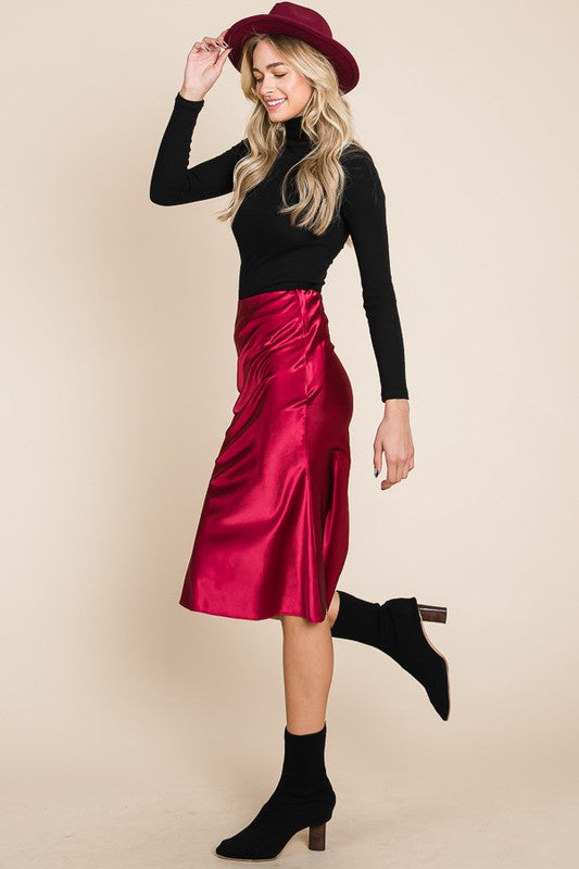 Cranberry Crush | Satin Midi Skirt | Dark Wine