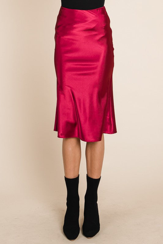 Cranberry Crush | Satin Midi Skirt | Dark Wine