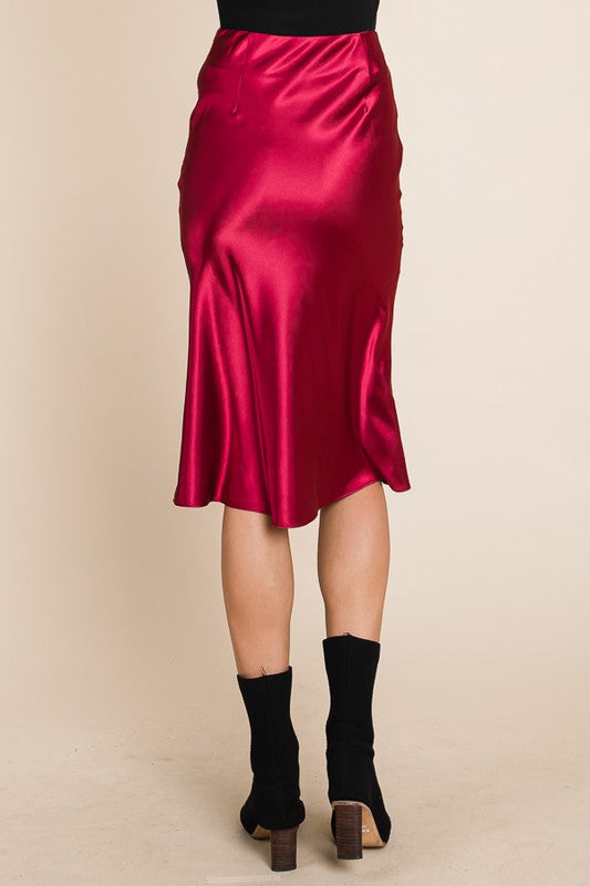 Cranberry Crush | Satin Midi Skirt | Dark Wine