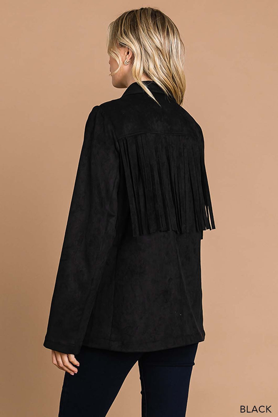 Cowboy Like Me | Faux Suede Tailor Jacket With Fringe Details | Black