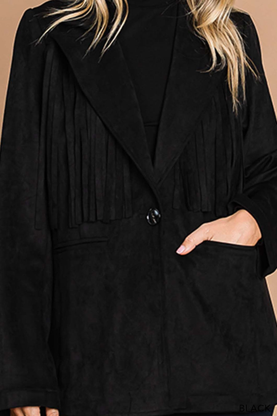 Cowboy Like Me | Faux Suede Tailor Jacket With Fringe Details | Black