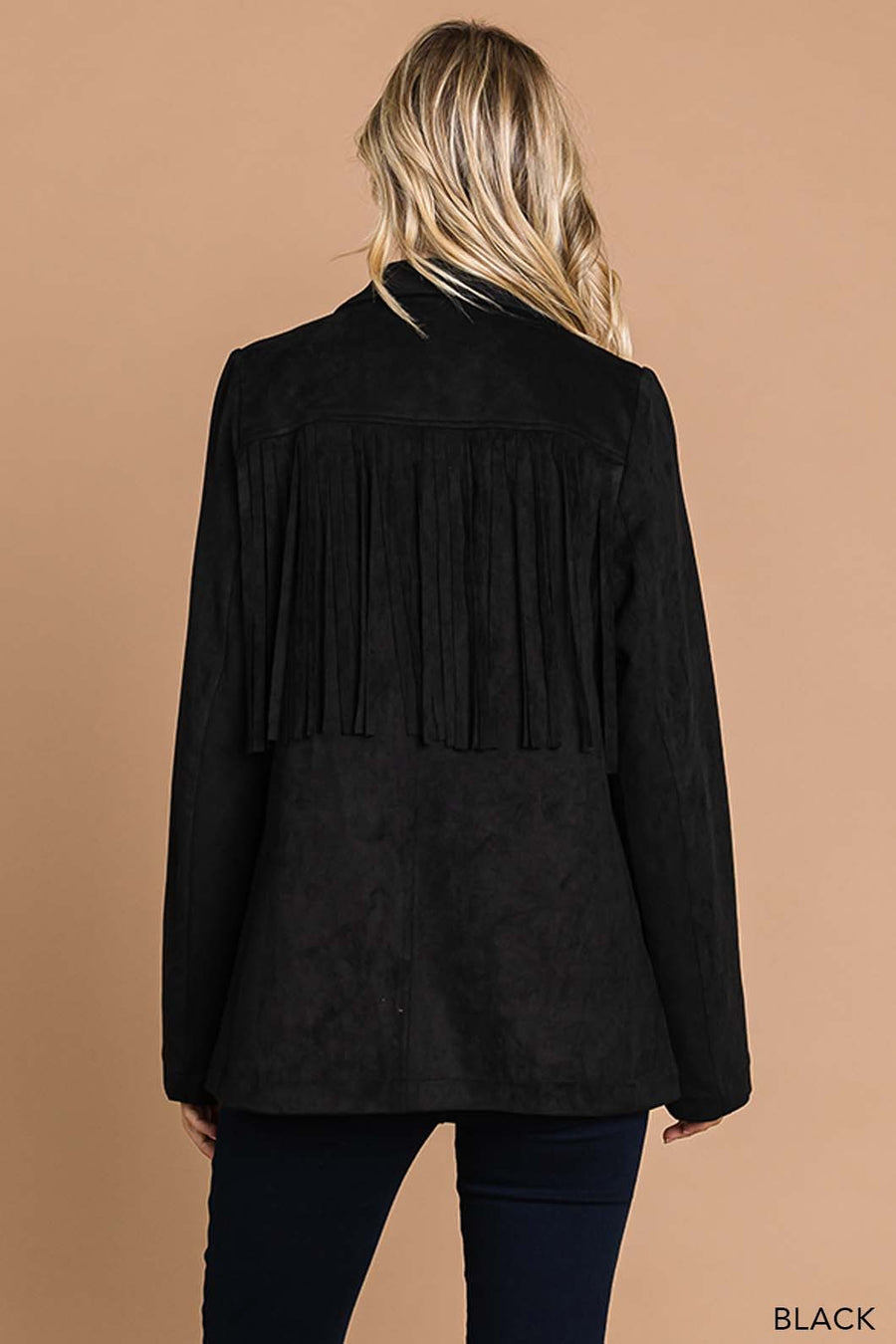 Cowboy Like Me | Faux Suede Tailor Jacket With Fringe Details | Black