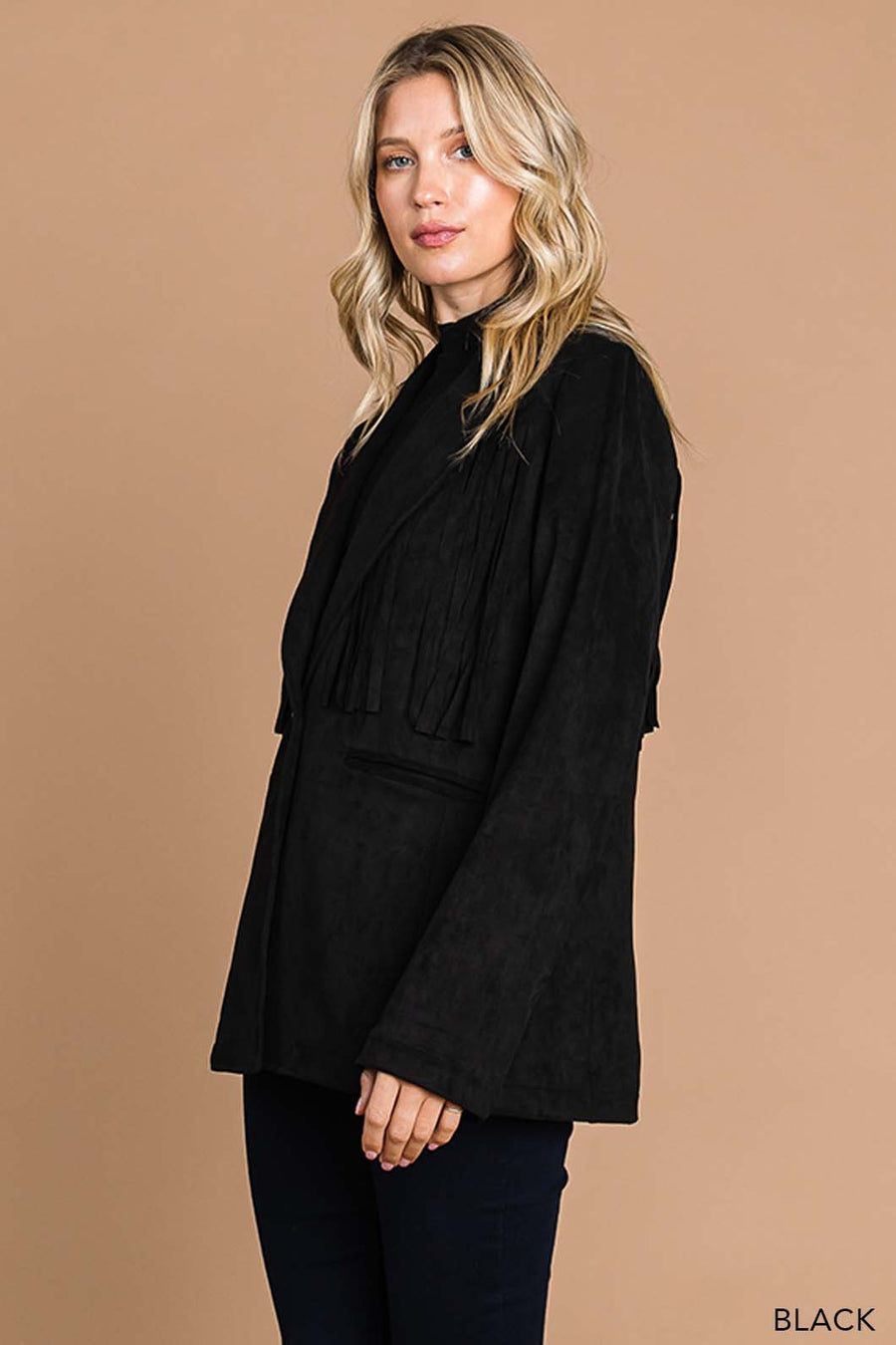 Cowboy Like Me | Faux Suede Tailor Jacket With Fringe Details | Black