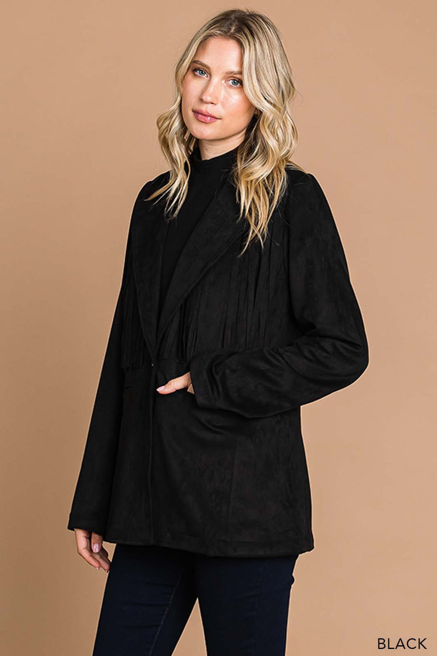 Cowboy Like Me | Faux Suede Tailor Jacket With Fringe Details | Black