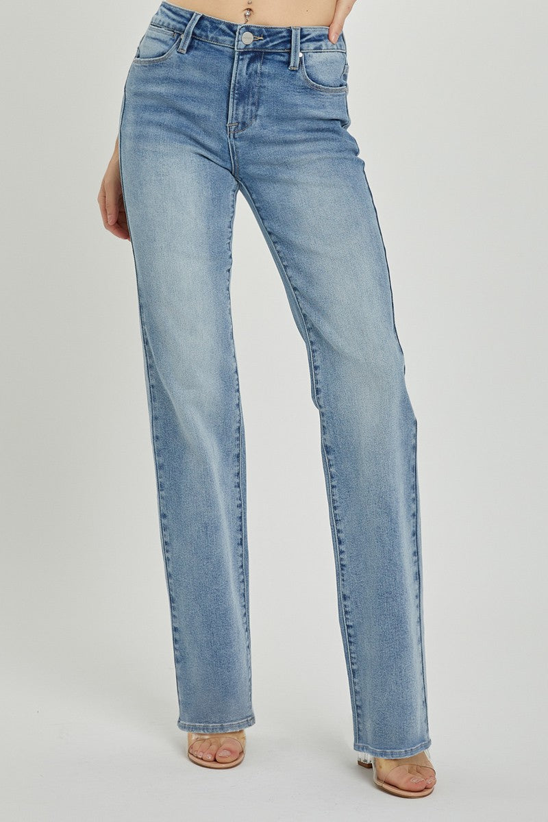 Lisa Mid Rise Long Inseam Straight Leg Jeans