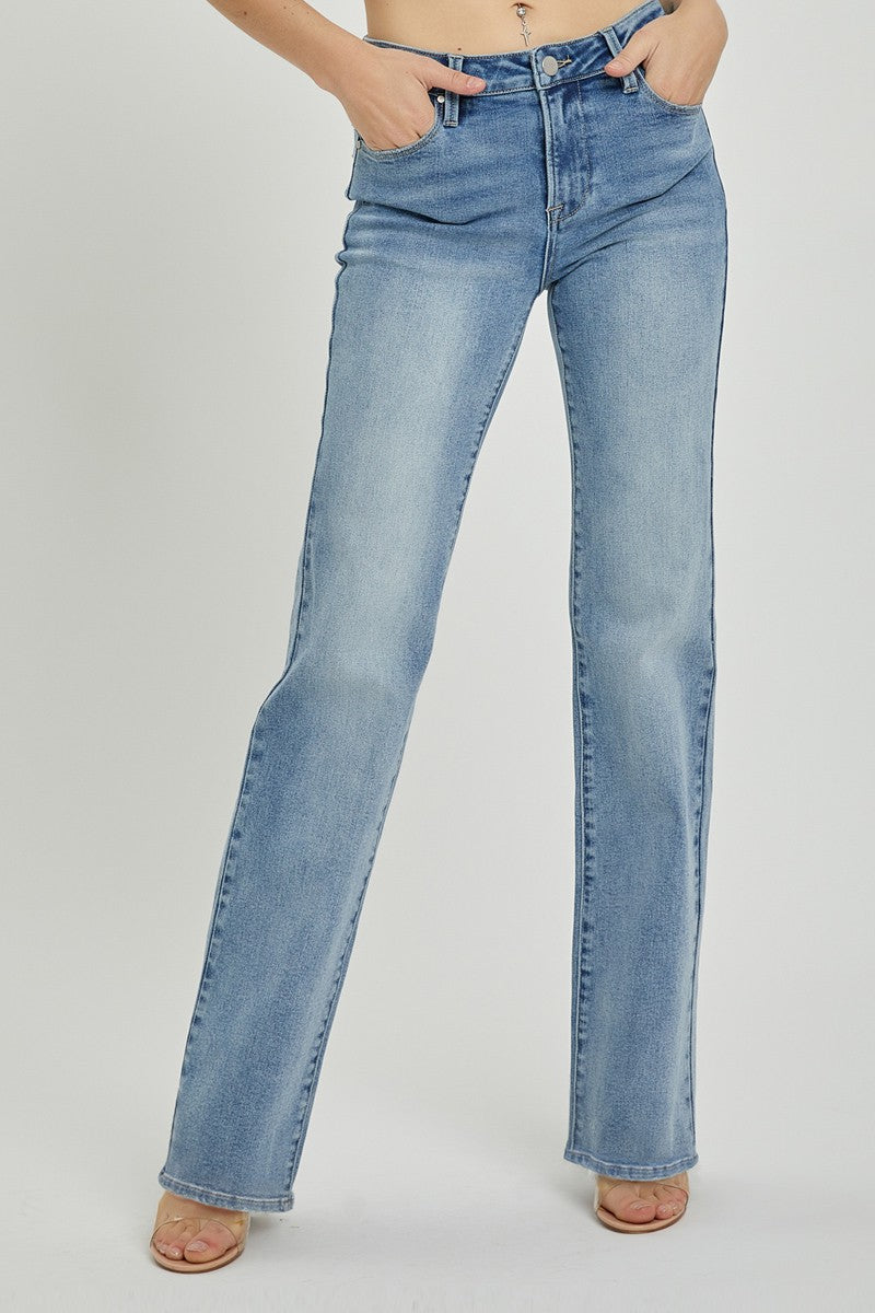 Lisa Mid Rise Long Inseam Straight Leg Jeans