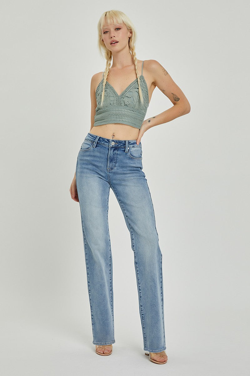 Lisa Mid Rise Long Inseam Straight Leg Jeans