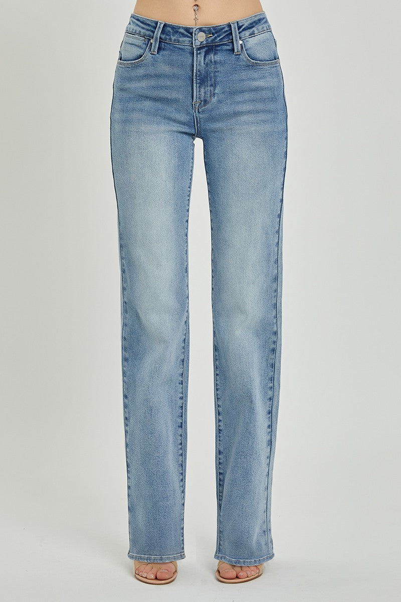 Lisa Mid Rise Long Inseam Straight Leg Jeans