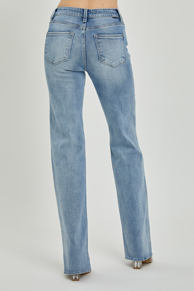 Lisa Mid Rise Long Inseam Straight Leg Jeans