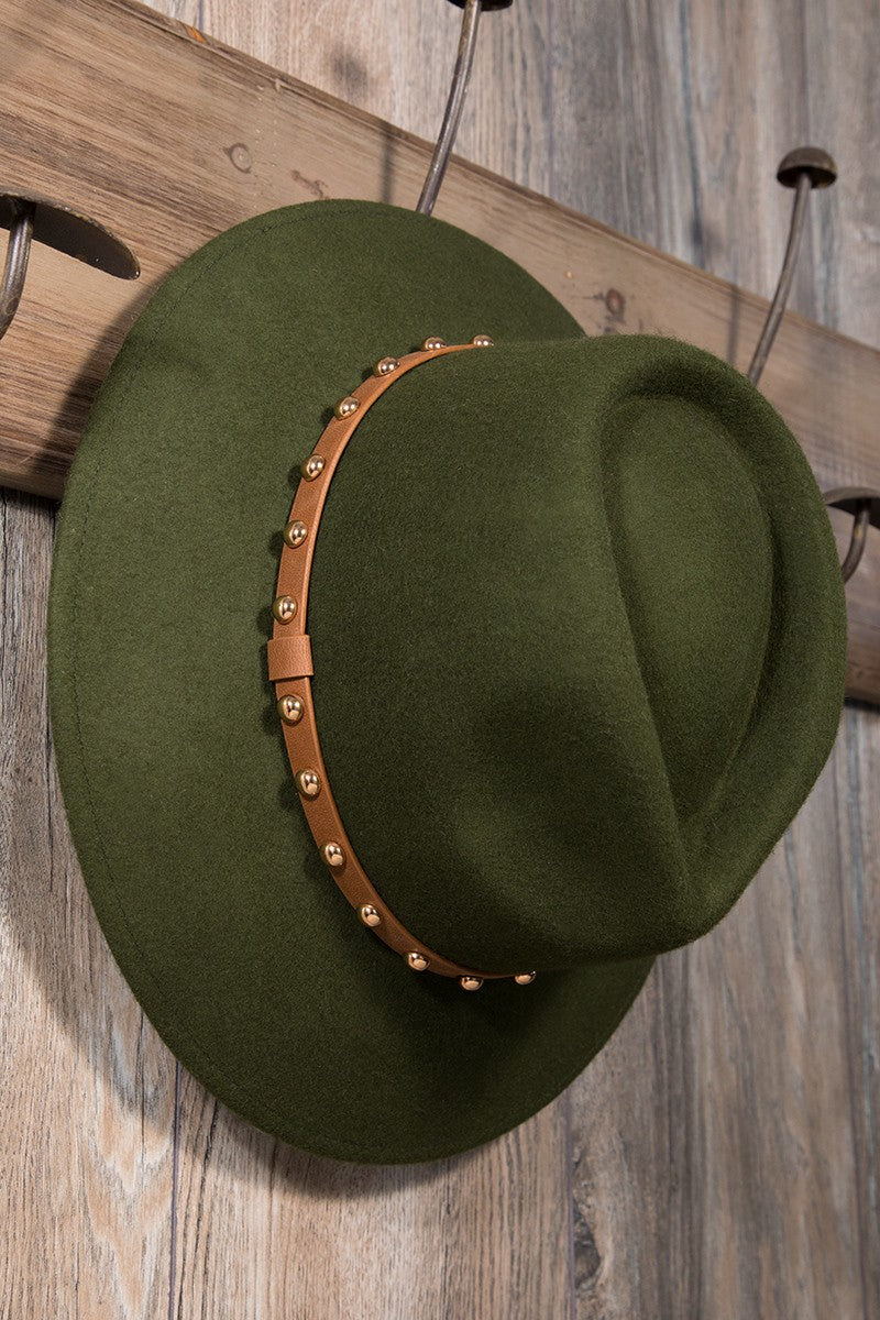 Wool Gold Studded Fedora | Olive