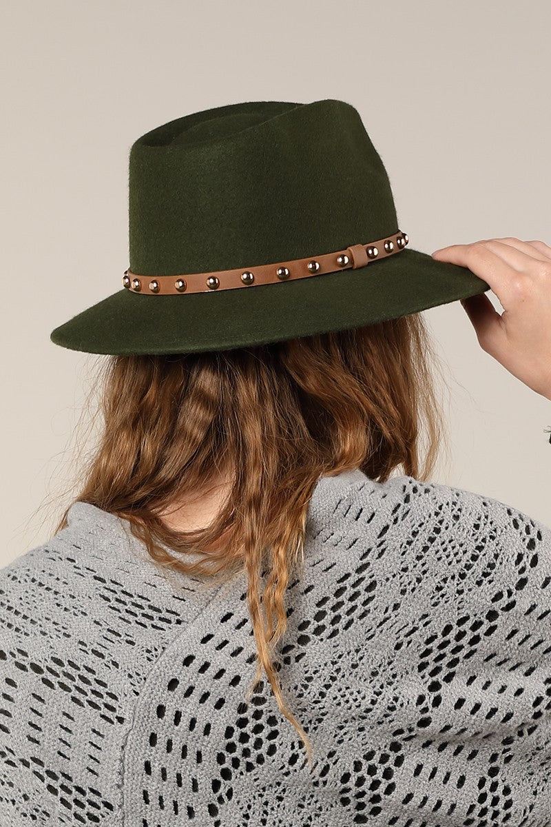 Wool Gold Studded Fedora | Olive