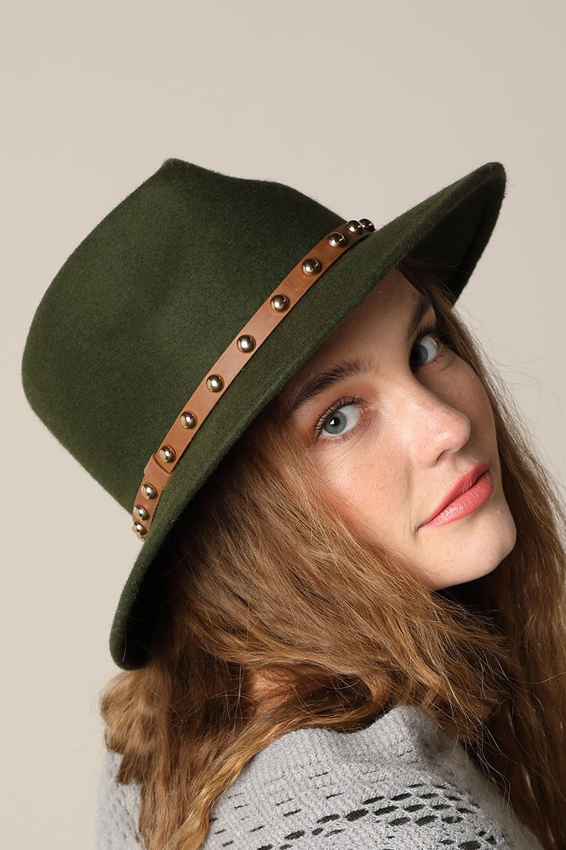 Wool Gold Studded Fedora | Olive