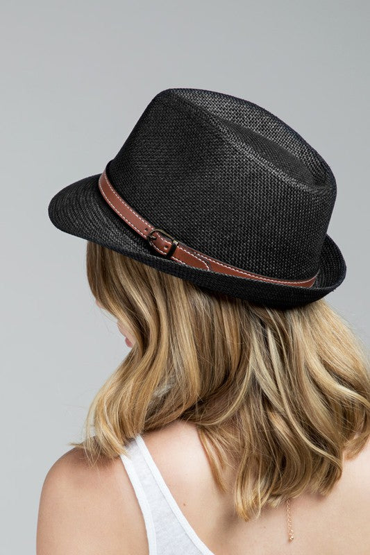 Faux Leather Belted Fedora | Black