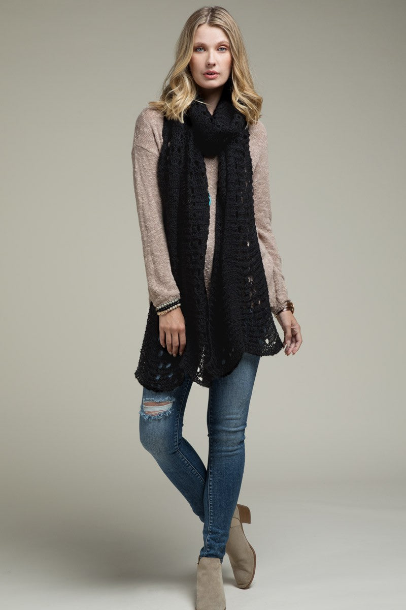 Open Knit Oblong Scarf | Black