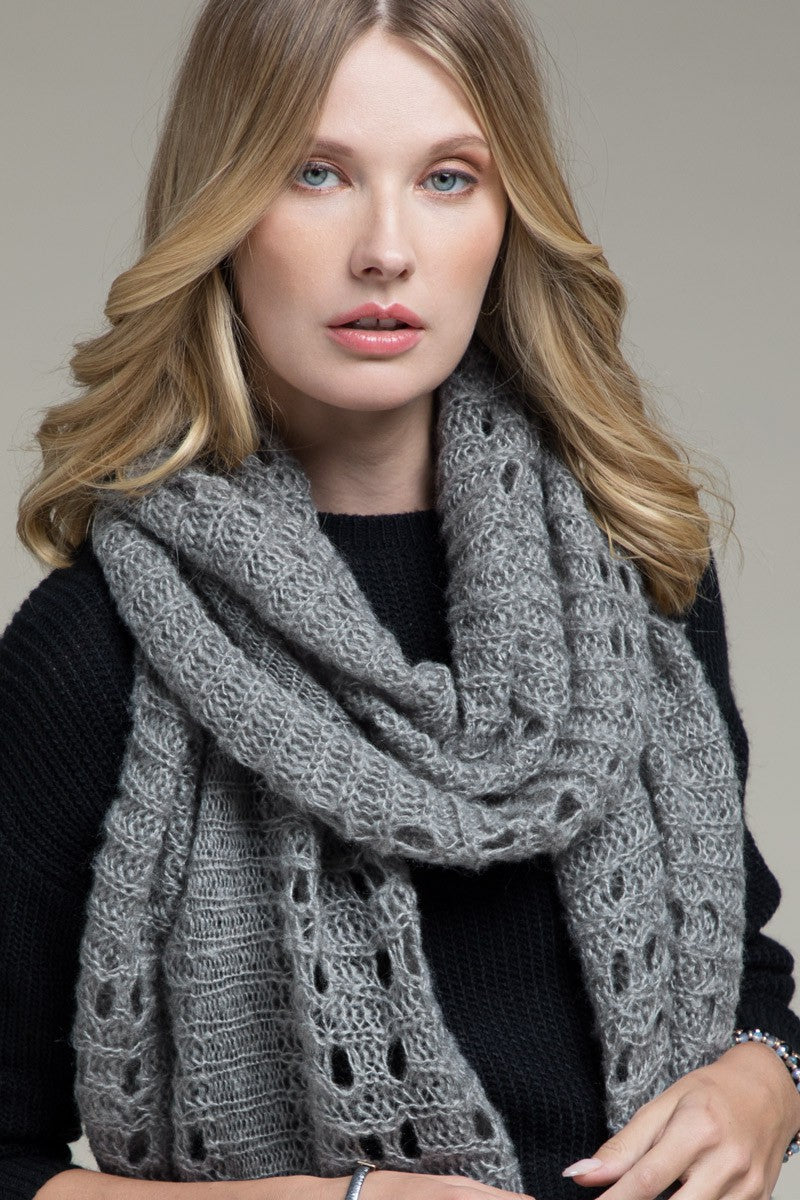 Open Knit Oblong Scarf | Grey